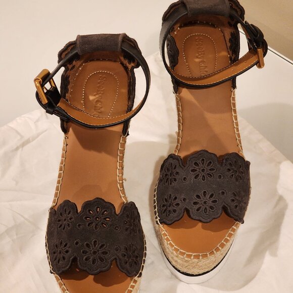 Excellent  EU39 Chloe Wedges Platform Sandal Dk Brown Espadrille Embroidered - Picture 11 of 12